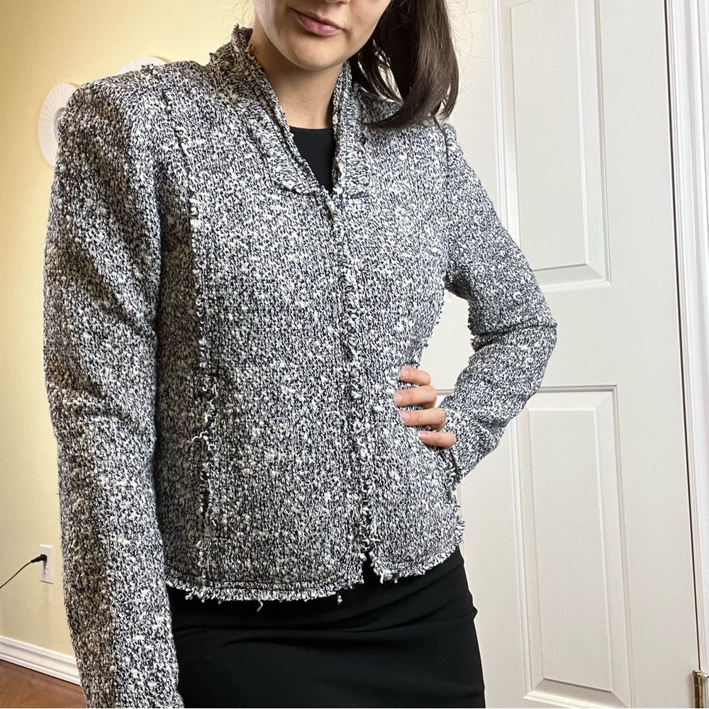 Rebecca Taylor Frayed Edge Cropped Tweed Jacket - Size 8